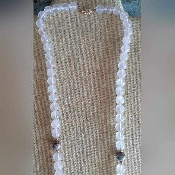 14k Clasp Spacers Rose Quartz Beaded Single Strand Cloisonne Necklace - Picture 9 of 14